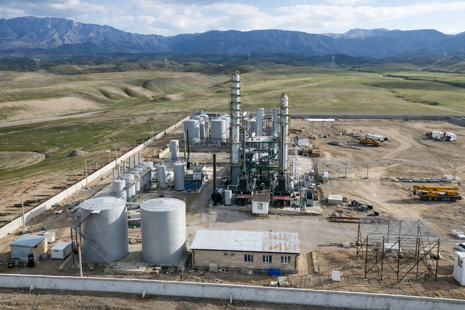 Refinery facility with mountain backdrop